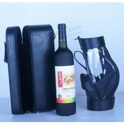 Custom high-end Soft Black Leather Wine Case and Bag Set