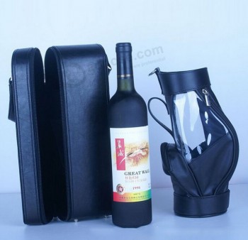 Custom high-end Soft Black Leather Wine Case and Bag Set