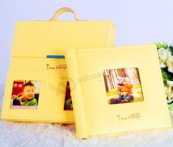 изготовленный под заказ высокий-семейный фотоальбом с концевой кожей с подарочным чехлом (годовых-022)