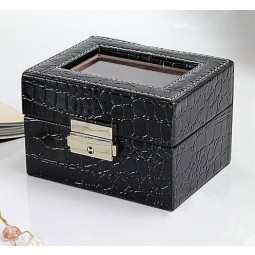 Custom high-end Black Leather Watch Box with Mirror