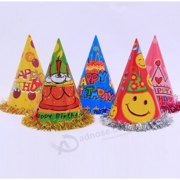 Wholesale custom high quality Cartoon Printing Birthday Paper Hats with Laces