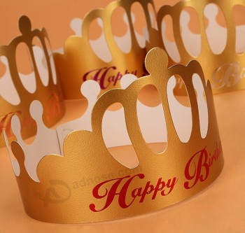卸売カスタム高品質の黄金の印刷誕生日パーティの紙の帽子