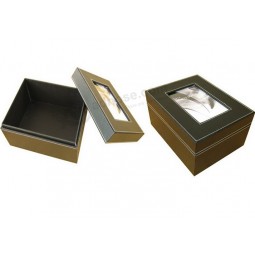 Wholesale custom high-end Leather Albums Storage Box with Photo Window