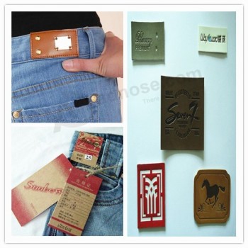 Duurzame reliëf lederen labels voor jeans voor op maat met uw logo