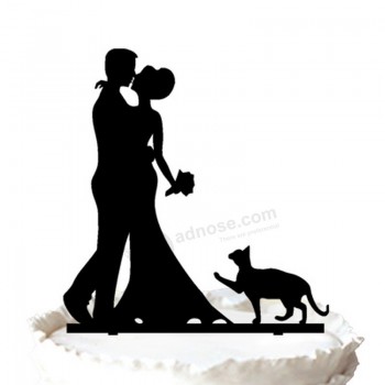 Wholesale custom high-end Bride and Groom with Cat Silhouette Wedding Cake Topper