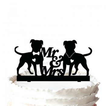 卸売カスタム高-犬の結婚式のケーキトッパー、ミルとミセスシルエットのウェディングケーキトッパー