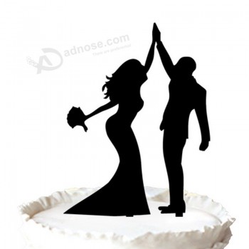 Wholesale custom high-end Bride and Groom High Five Silhouette Wedding Cake Toppers