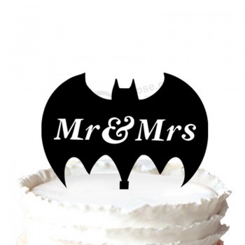 批发定制高-结束先生和夫人婚礼蛋糕礼帽与蝙蝠剪影