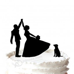 Wholesale custom high-end Wedding Cake Topper Bride and Groom Highfive with Labrador Dog