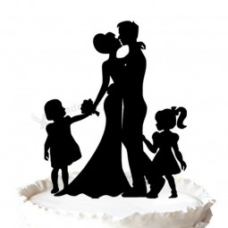 Wholesale custom high-end Family Wedding Cake Topper Bride Groom with Two Girls