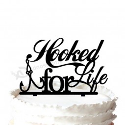 Wholesale custom high-end "Hooked for Life" Fishing Silhouette Wedding Cake Topper