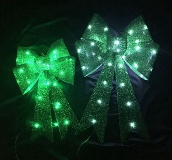 批发定制高品质绿色大闪光圣诞装饰弓与leD灯