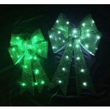 Wholesale custom high quality Green Big Glitter Christmas Decoration Bow with LED Lamp