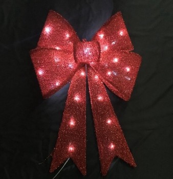 Wholesale custom high quality Textured Glitter Christmas Decoration Bow with LED Lamp