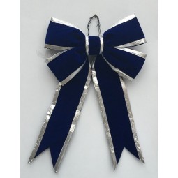 あなたのロゴとのための青いベルベットのクリスマス装飾リボンの弓