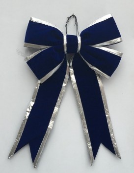 Laço azul da fita da decoração do Natal de veludo Para com seu logotiPo