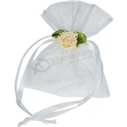 Hübsche weiße Organza Hochzeitstaschen mit handgemachten Blumen für mit Ihrem Logo