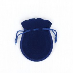 蓝色小抽绳天鹅绒首饰袋 (CVB-1082) 用于您的徽标