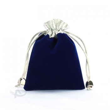 卸売カスタム高-終わりの青いベルベットひもの巾着袋 (Cvb-1068)