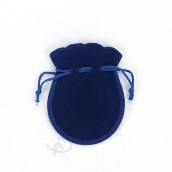 卸売カスタム高-端の青い小さなひものベルベットジュエリーパウチ (Cvb-1082)