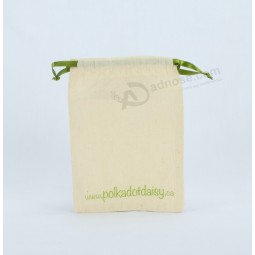 Wholesale custom high -end Logo Printed Muslin Pouch with Satin Drawstring