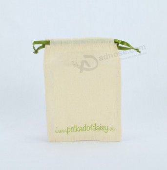 Wholesale custom high -end Logo Printed Muslin Pouch with Satin Drawstring