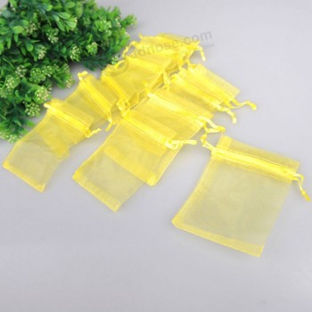 Custom high quality Yellow Organza Bag with Satin Ribbon
