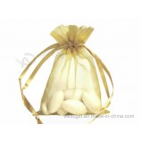 Custom high quality Gold Organza Bag with Satin Ribbon