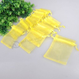 Custom high quality Yellow Organza Bag with Satin Ribbon