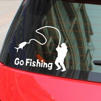 Black White Go Fishing Car Sticker Waterproof Night Reflecti