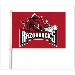 Wholesale customized NCAA Arkansas Razorbacks car window flag 12"x18" banner double sided digital print with 50cm pole