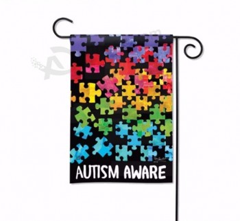 Impressão feita sob encomenda do poliéster feito malha bandeira decorativa do jardim da consciência do autismo