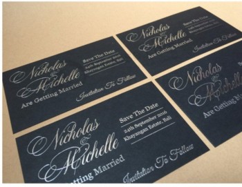 Wholesale custom A6 size black matte card stock silver foil hot stamping wedding invitation cards with your logo