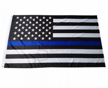 美国涤纶黑色白色薄蓝线警察旗帜批发