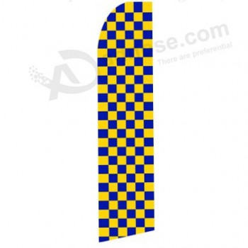 Commercio all'ingrosso su misura all'ingrosso personalizzato logo stampato 322x75 a scacchi blu giallo bandiera swooper