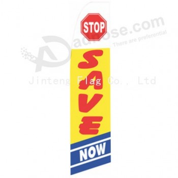 Wholesale customized Factory wholesale custom logo printed 322x75 Stop save now swooper flag