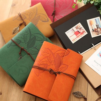 8 Inch PU Leather Vintage Antique Kraft Paper Photo Albums 30 Sheets for Baby Birthday Gifts Leaves