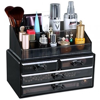 Jewelry and Makeup Storage Display Boxes (1 Top 4 Drawers) Cosmetic Organizer