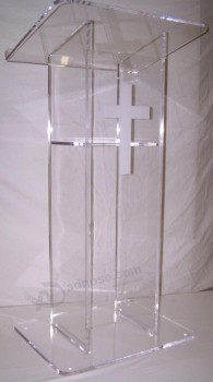 Clear Acrylic Podium with Shelf Cross Logo