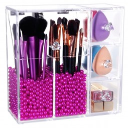 Organisateur de MaquiLLage acryLique avec 2 porte-baLais et 3 tiroirs étanches à La pouSsière avec perLe Libre