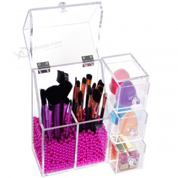 Acrylic Makeup Organizer with 2 Brush Holders and 3 Drawers