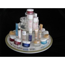 Round Clear Mirror White Acrylic Cosmetic Display Stand Wholesale 