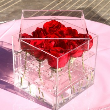 バレンタインデーアクリルアクリルバラ花の表示ボックスのカスタム