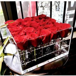 方形透明亚克力25粒玫瑰花盒批发