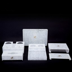5 Piece Marble White Acrylic Bathroom Accessories (Tissue Box,Tootbrush Box, Drink holder etc)