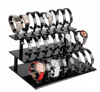 定制透明或黑色亚克力手链表珠宝展示架，24件手表，3层