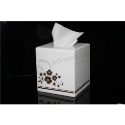 White Square Acrylic Tissue Box Cover with Logo Printing