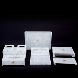 5 件大理石白色亚克力浴室配件 (纸巾盒，茶咖啡架，牙刷盒，饮料架等)
