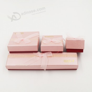 Customized high quality Silver Stamping Offset Paper Gift Jewelry Box with Ribbon Bow and your logo