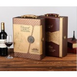 OEM Luxury PU Leather Handmade Wooden Wine Box with Logo Printed